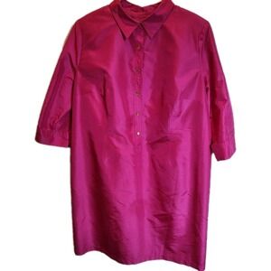 Talbots Woman Sz 24W‎ 100% Silk Fuschia Pink Casual Lined Dress Button Up 3/4